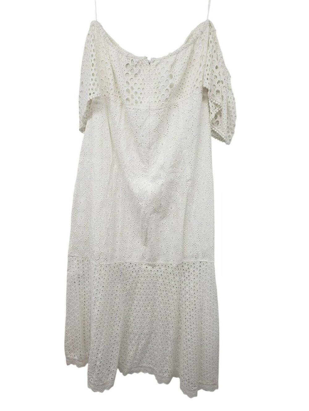 Farm Rio White Off the Shoulder Eyelet Dress Bridal High Low Midi Dress Beachy - Picture 11 of 13